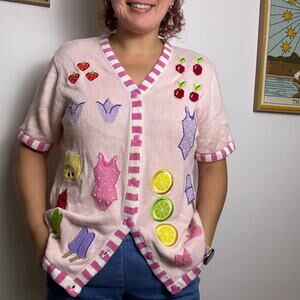 Vintage summer short sleeve sweater cardigan  XL